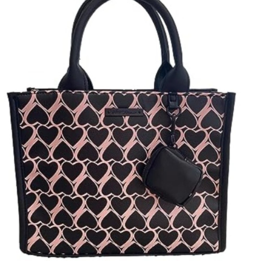 BetseyJohnson XOMILAN Black/Pink Heart Twin purse W/Detachable Black ZipCase NWT